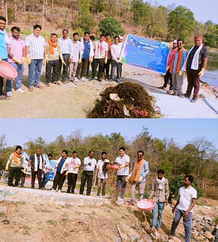 जल गंगा संवर्धन अभियान के तहत छठ पूजा घाट पर किया श्रमदान, डेम से निकाली गंदगी, घाट को किया पालीथीन मुक्त