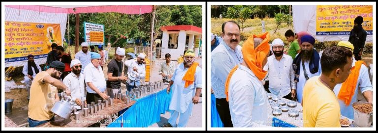 गुरु अर्जुन देव जी के शहीदी दिवस पर सारनी के जय स्तंभ चौक पर छबील लगाकर चने एवं शरबत का वितरण
